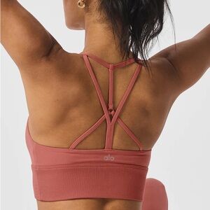 ALO Yoga Alosoft Lavish Bra - Soft Terracotta - Strappy Back Sports Bra - Rust